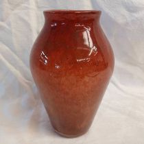 RED AND BROWN MONART GLASS VASE, 20.