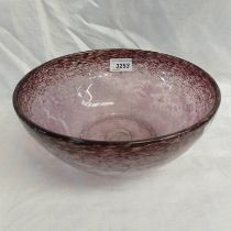 GREY AND PALE PURPLE MONART GLASS BOWL WITH MONART LABEL TO BASE,