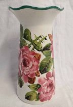WEMYSS ROSE DECORATED FLUTED EDGE VASE WITH PAINTED MARK 21 CMS HIGH