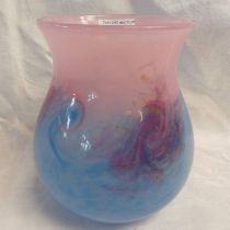 BLUE AND PINK PERTHSHIRE GLASS VASE, 17.