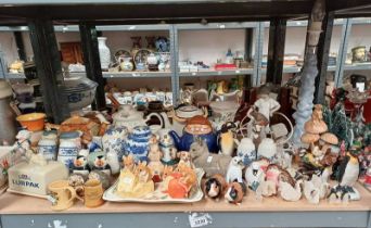 SELECTION OF PORCELAIN, PENGUINS, PORCELAIN TEAPOTS,