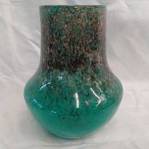 BLUE AND BLACK MONART GLASS VASE, 20.