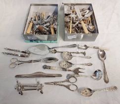 SELECTION MOTHER OF PEARL HANDLED CUTLERY, SILVER COMB BACKS, SILVER PLATED KNIFE NESTS, SIFTER,