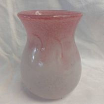 PINK AND WHITE VASART GLASS VASE WITH VASART MARK TO BASE, 17.