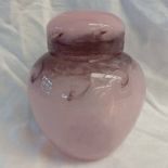 PINK MONART GLASS LIDDED VASE, 19.5 CM TALL Condition Report: Overall good condition.