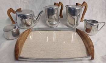 6 PIECE PICQUOT WARE TEASET AND TRAY