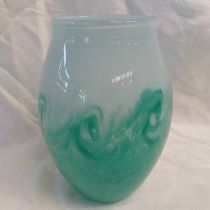 GREEN AND TEAL MONART GLASS VASE, 20.