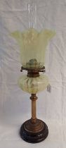 LATE 19TH CENTURY PARAFIN LAMP WITH ART GLASS SHADE & BOWL ON BRASS COLUMN Condition