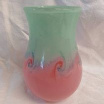 PINK AND GREEN PERTHSHIRE GLASS VASE, 19.