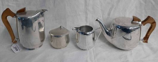 PICQUOT WARE TEAPOT AND HOT WATER JUG & ONE OTHER ALUMINIUM JUG & SUGAR BOWL