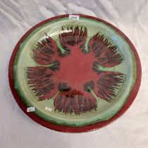 20TH CENTURY ART POTTERY RED & GREEN BOWL 41 CM WIDE