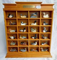 24 THE WILD FOWL SHOWCASE DUCKS ETC AND WOODEN STAND