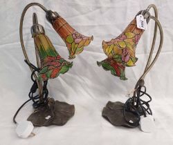 PAIR LATE 20TH CENTURY TABLE LAMPS WITH STAINED GLASS EFFECT SHADES
