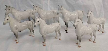 3 BESWICK PORCELAIN FIGURES ARAB "BAHRAM" HORSES & 4 BESWICK WELSH M HORSES.