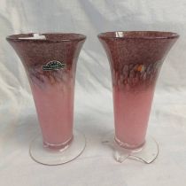 MATCHED PAIR PINK AND GREY VASART VASES - 1 DAMAGED,