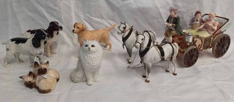 5 BESWICK PORCELAIN FIGURES - SIAMESE KITTENS 1296, PERSIAN CAT 1880,