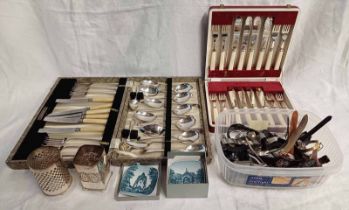 LARGE SELECTION OF WRISTWATCHES, 2 CASED SETS OF CUTLERY,