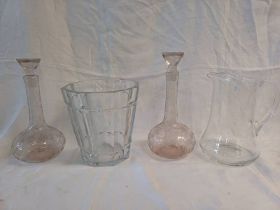 2 ETCHED GLASS DECORATIVE CUT GLASS VASES WITH ENGRAVED DECORATION, HEIGHT25CM,