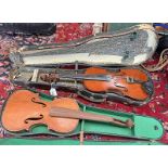 VIOLIN WITH 36CM LONG 2 PIECE BACK (AF) IN CASE & 1 OTHER MARKED 'D SPEED' TO REAR,