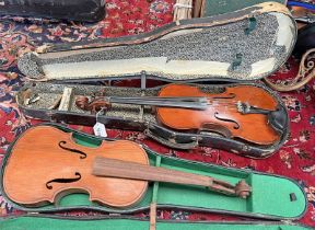 VIOLIN WITH 36CM LONG 2 PIECE BACK (AF) IN CASE & 1 OTHER MARKED 'D SPEED' TO REAR,
