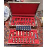 HAND PAINTED DIE CAST METAL CHESS SET PIECES IN A FITTED CASE ALONG WITH SCOTTISH MILITARY FIGURES