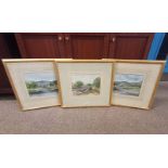 SERENA VIVIAN-NEAL, 3 GILT FRAMED WATER COLOUR OF COUNTRY VIEWS, ALL SIGNED - 19.