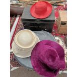 HAT BOX WITH LADIES HATS AND A TIN TRUNK MARKED DOUGHTY WALKER -2-