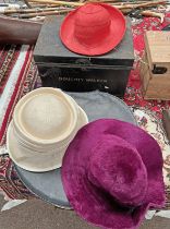 HAT BOX WITH LADIES HATS AND A TIN TRUNK MARKED DOUGHTY WALKER -2-