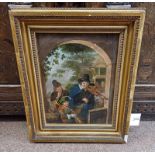 GILT FRAMED OIL PAINTING DEPICTING A VIOLINIST & HIS ASSISTANT, UNSIGNED,