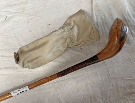 SCARED HEAD STYLE GOLF CLUB MARKED JSG DUNN & SON TO HEAD WITH HORN SOLE AND WRITING TO HEAD