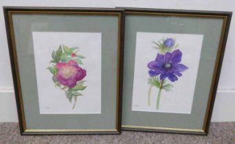 L THAIN, 2 FRAMED WATER COLOURS OF FLOWERS, BOTH SIGNED,