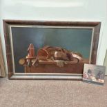 BERRY KUIPER - (ARR) STILL LIFE OF GOLF EQUIPMENT SIGNED FRAMED OIL ON BOARD TOGETHER WITH BOOK ON