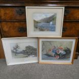 3 FRAMED WATERCOLOURS, J.