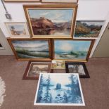 SELECTION OF OIL PAINTING, PRINTS, ETC TO INCLUDE; H GAILY, BOAT ON BEACH, SIGNED,