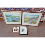 PAT MCEWAN, LOCHSIDE VILLAGE, SIGNED, WATERCOLOUR, TOGETHER WITH HARBOUR SCENE, INDISTINCTLY SIGNED,