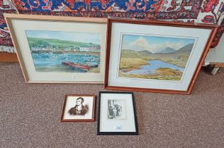 PAT MCEWAN, LOCHSIDE VILLAGE, SIGNED, WATERCOLOUR, TOGETHER WITH HARBOUR SCENE, INDISTINCTLY SIGNED,