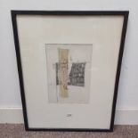 HELEN MACALLISTER, ABSTRACT SCENE, SIGNED TO REVERSE, FRAMED PEN & PENCIL DRAWING,