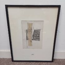 HELEN MACALLISTER, ABSTRACT SCENE, SIGNED TO REVERSE, FRAMED PEN & PENCIL DRAWING,