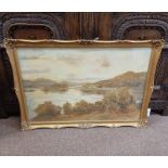 JAMES KINNEAR, SCOTTISH LOCH SCENE, SIGNED, GILT FRAMED WATERCOLOUR,