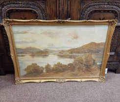 JAMES KINNEAR, SCOTTISH LOCH SCENE, SIGNED, GILT FRAMED WATERCOLOUR,