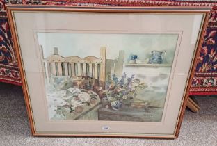 PERRI DUNCAN, BED OF ROSES, SIGNED, FRAMED WATERCOLOUR,