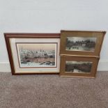 2 GILT FRAMED ETCHINGS, THE AULD BRIG O' DOON AND BURNS COTTAGE,