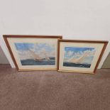 J STEVEN DAVIS, 2 GILT FRAMED PRINTS OF SAILING BOATS AT SEA, BOTH SIGNED IN PENCIL,