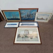 SELECTION OF WATERCOLOURS, PRINTS, ETC INCLUDING M J HENDERSON, THE ACASTA, SIGNED,