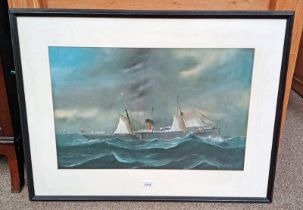FRAMED WATERCOLOUR OF HMS ARETHUSA, INDISTINCTLY SIGNED TO BOTTOM LEFT,