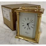 RAPPORT LONDON CARRIAGE CLOCK WITH GILT METAL BODY WITH GLASS PANELS WITH BOX