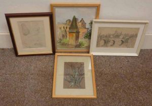 WENDY WOOD, SELECTION OF WATERCOLOURS, DRAWINGS ETC TO INCLUDE ; 'DUMFRIES 1919',