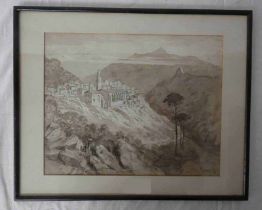 WENDY WOOD 'OLIMET - CORSICA' SIGNED FRAMED WATERCOLOUR 24 CM X 30 CM