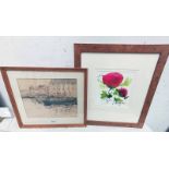 JEAN PICTON, RED TULIPS, SIGNED, LABEL TO REVERSE, FRAMED WATERCOLOUR, 17 X 17 CM,