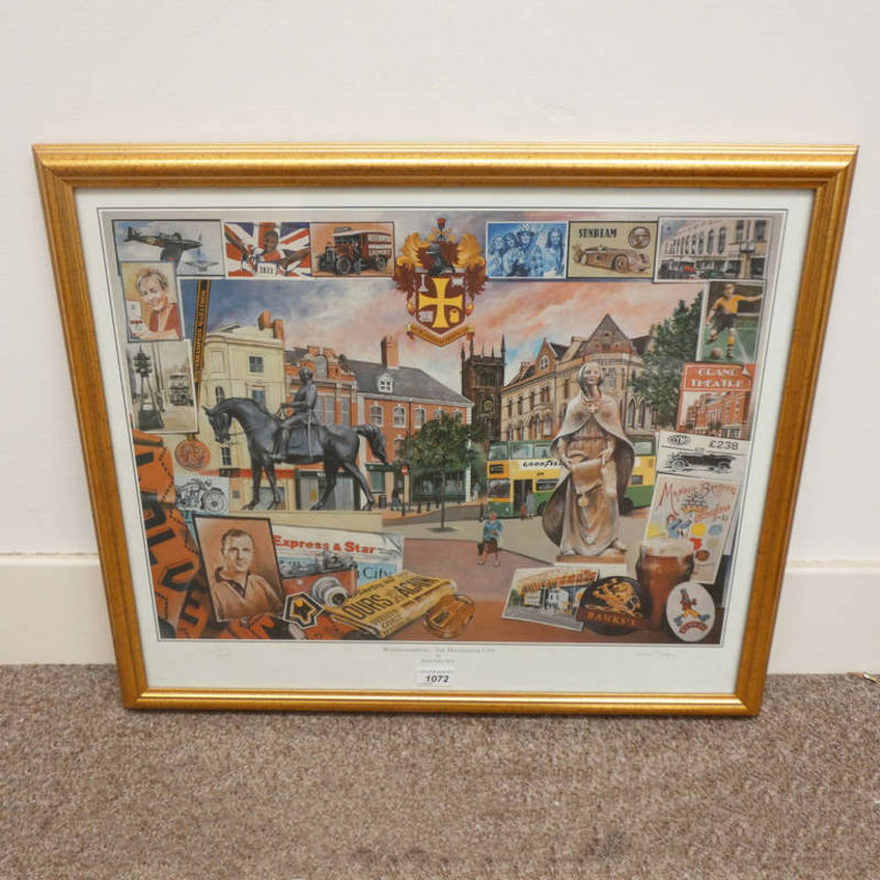 KEITH TURLEY 'WOLVERHAMPTON - MILLENIUM CITY' SIGNED IN PENCIL GILT FRAME PRINT 48CM X 58 CM